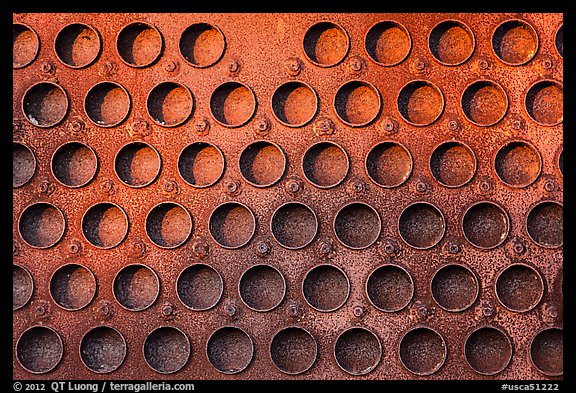 Grid of holes in metal, Shipyard No 3, Rosie the Riveter Front National Historical Park. Richmond, California, USA (color)