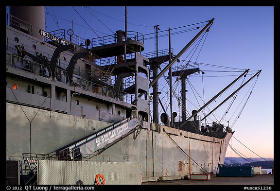 Victory and Liberty ship at dusk, Rosie the Riveter/World War II Home Front National Historical Park. Richmond, California, USA