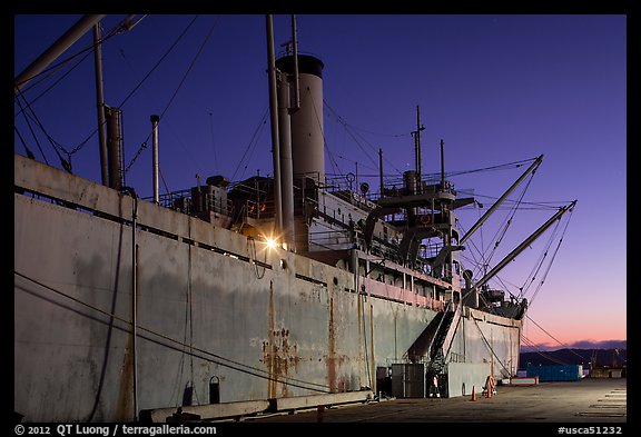 SS Red Oak Victory ship at dusk, Rosie the Riveter National Historical Park. Richmond, California, USA