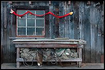 Shed with fishing gear and Chinese dragon, China Camp State Park. San Pablo Bay, California, USA ( color)