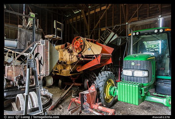 Barn full of agricultural machinery, Ardenwood farm, Fremont. California, USA