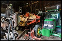 Barn full of agricultural machinery, Ardenwood farm, Fremont. California, USA (color)