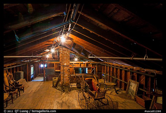 Attic, John Muir Home, John Muir National Historic Site. Martinez, California, USA (color)