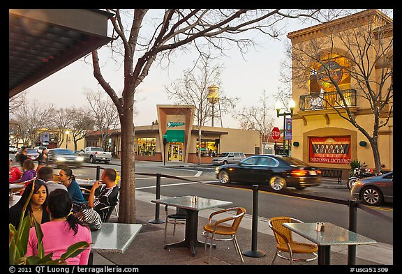 Outdoor tables on main street, Campbell. California, USA (color)