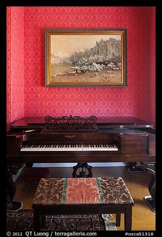 Piano and landscape painting, John Muir Home, John Muir National Historic Site. Martinez, California, USA (color)