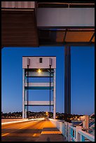 Bridge at dusk, Mare Island causeway, Vallejo. San Pablo Bay, California, USA (color)