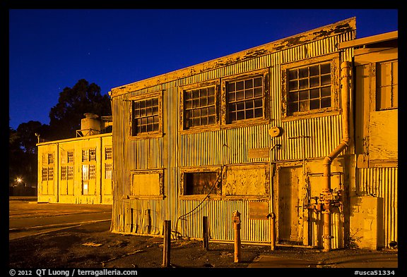Mare Island naval shipyard at night, Vallejo. San Pablo Bay, California, USA