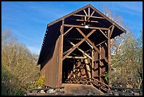 Brown truss covered bridge over the San Lorenzo River, Felton. California, USA