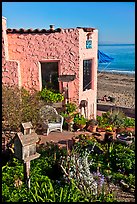 Garden, cottage, and beach. Capitola, California, USA (color)