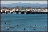 Surfers and municipal wharf. Santa Cruz, California, USA