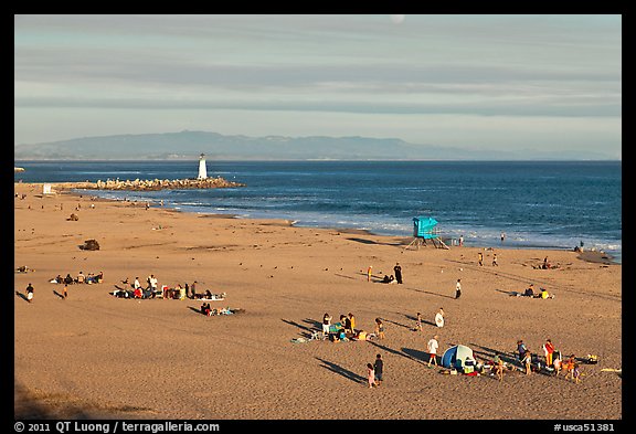 Beach and lighthouse, afternoon. Santa Cruz, California, USA