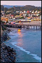 Fishing Pier and village at dusk. Capitola, California, USA (color)