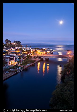 Moon rising over Soquel Creek and Ocean. Capitola, California, USA (color)