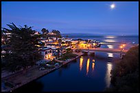 Capitola village, Soquel Creek and moon. Capitola, California, USA ( color)