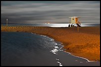 Beach, lifeguard hut and moonlight. Capitola, California, USA (color)