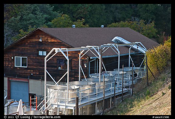 Processing tanks, Savannah-Chanelle winery, Santa Cruz Mountains. California, USA
