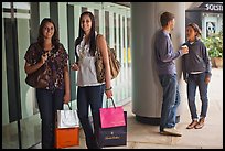 Shoppers and students, Stanford Shopping Center. Stanford University, California, USA (color)