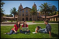 Students on lawn. Stanford University, California, USA (color)