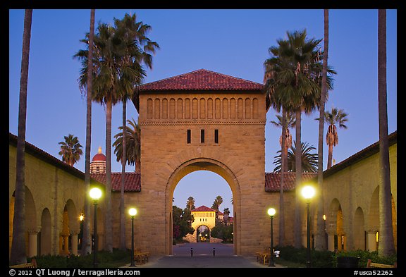 Gates at dusk, Main Quad. Stanford University, California, USA