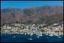 Avalon and mountains seen from Descanso Bay, Catalina. California, USA (color)