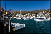 Fishing from Avalon pier, Santa Catalina Island. California, USA (color)