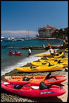 Sea kayaks and casino, Avalon Bay, Catalina Island. California, USA (color)