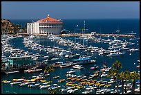 Harbor and casino from above, Avalon Bay, Santa Catalina Island. California, USA (color)