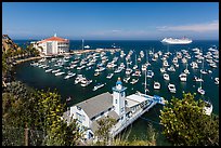 Yacht club, casino, harbor and cruise ship, Avalon, Catalina. California, USA (color)