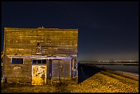 Shack, rails, and bay by night, Alviso. San Jose, California, USA ( color)