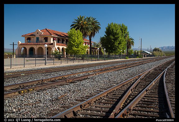 Kelso Depot across railroad tracks. Mojave National Preserve, California, USA