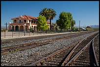 Kelso Depot across railroad tracks. Mojave National Preserve, California, USA (color)