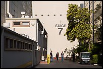 Outside huge stage buildings, Studios at Paramount. Hollywood, Los Angeles, California, USA ( color)