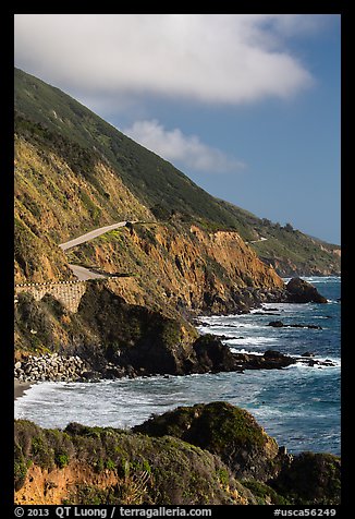 Highway snaking above the ocean. Big Sur, California, USA (color)