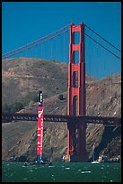 New Zealand Challenger America's cup boats and Golden Gate Bridge. San Francisco, California, USA (color)