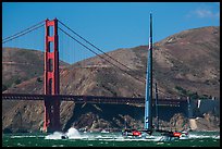 Oracle Team USA AC72 America's cup boat and Golden Gate Bridge. San Francisco, California, USA ( color)