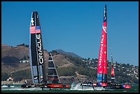 USA and New Zealand boats foiling at 40 knots during final race of America's cup. San Francisco, California, USA ( color)