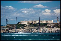 America's cup catamarans in front of Alcatraz Island. San Francisco, California, USA (color)