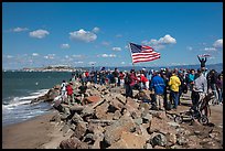 Spectators cheering during America's Cup decisive race. San Francisco, California, USA (color)