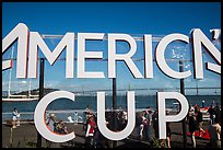 Bay Bridge seen through America's Cup log at America's Cup Park. San Francisco, California, USA ( color)