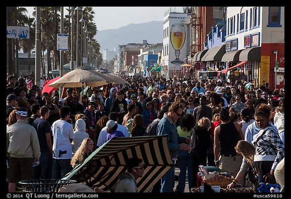 Crowds on Ocean Front Walk. Venice, Los Angeles, California, USA (color)