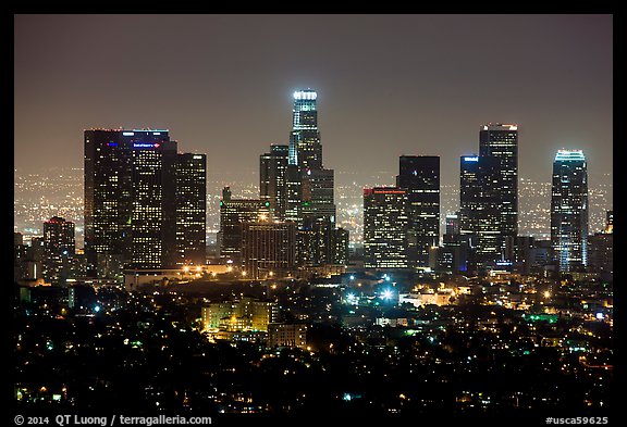 Skyline at night from above. Los Angeles, California, USA (color)