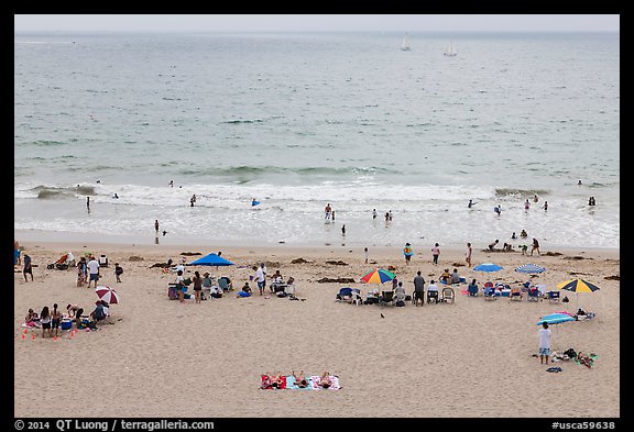 Beachgoers from above, Redondo Beach. Los Angeles, California, USA (color)