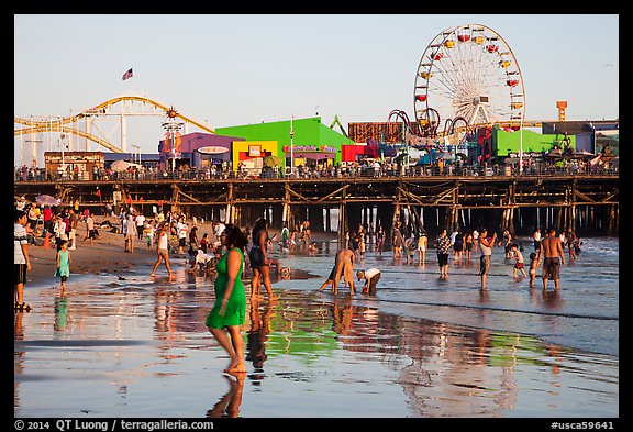 Beach and pier. Santa Monica, Los Angeles, California, USA (color)