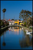 Brightly painted houses along canal. Venice, Los Angeles, California, USA ( color)