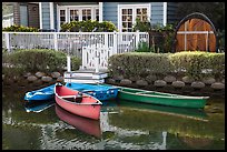Rowboats in front of house, Venice Canal Historic District. Venice, Los Angeles, California, USA ( color)