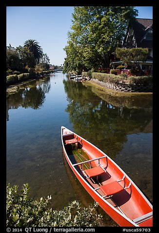 Red rowboat, Venice Canal Historic District. Venice, Los Angeles, California, USA (color)