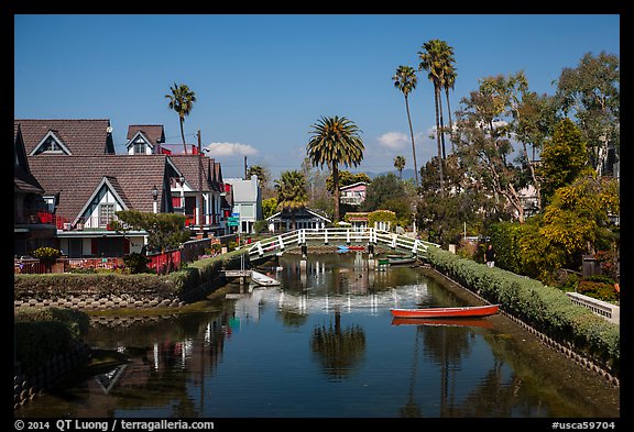 Bridge spanning canals. Venice, Los Angeles, California, USA (color)