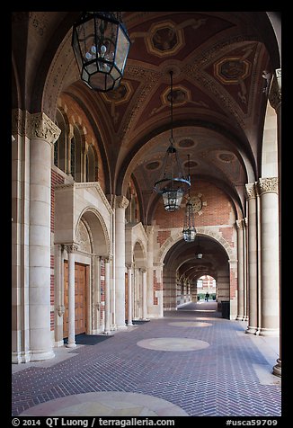 Gallery in Romanesque Revival style original building, UCLA, Westwood. Los Angeles, California, USA (color)