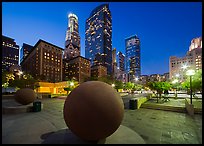 Pershing Square and skyscrappers at dusk. Los Angeles, California, USA ( color)