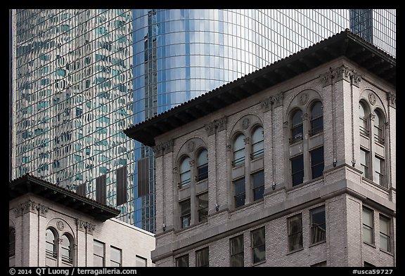 Stone and glass buildings in downtown. Los Angeles, California, USA (color)